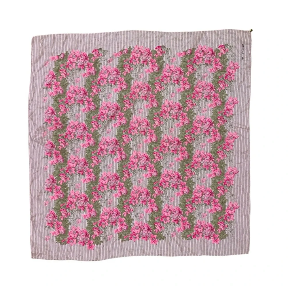 Vivienne Westwood Silk Floral Stripe Scarf Pink Boho Spring Lightweight 33x33